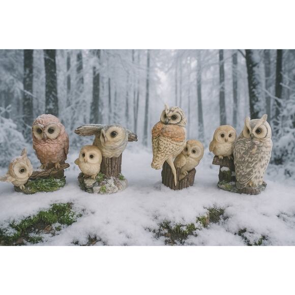 Lot Of 4 Vintage 90s Hamilton Collection By Russell Willis Owl Figurines Rustic - Picture 2 of 11